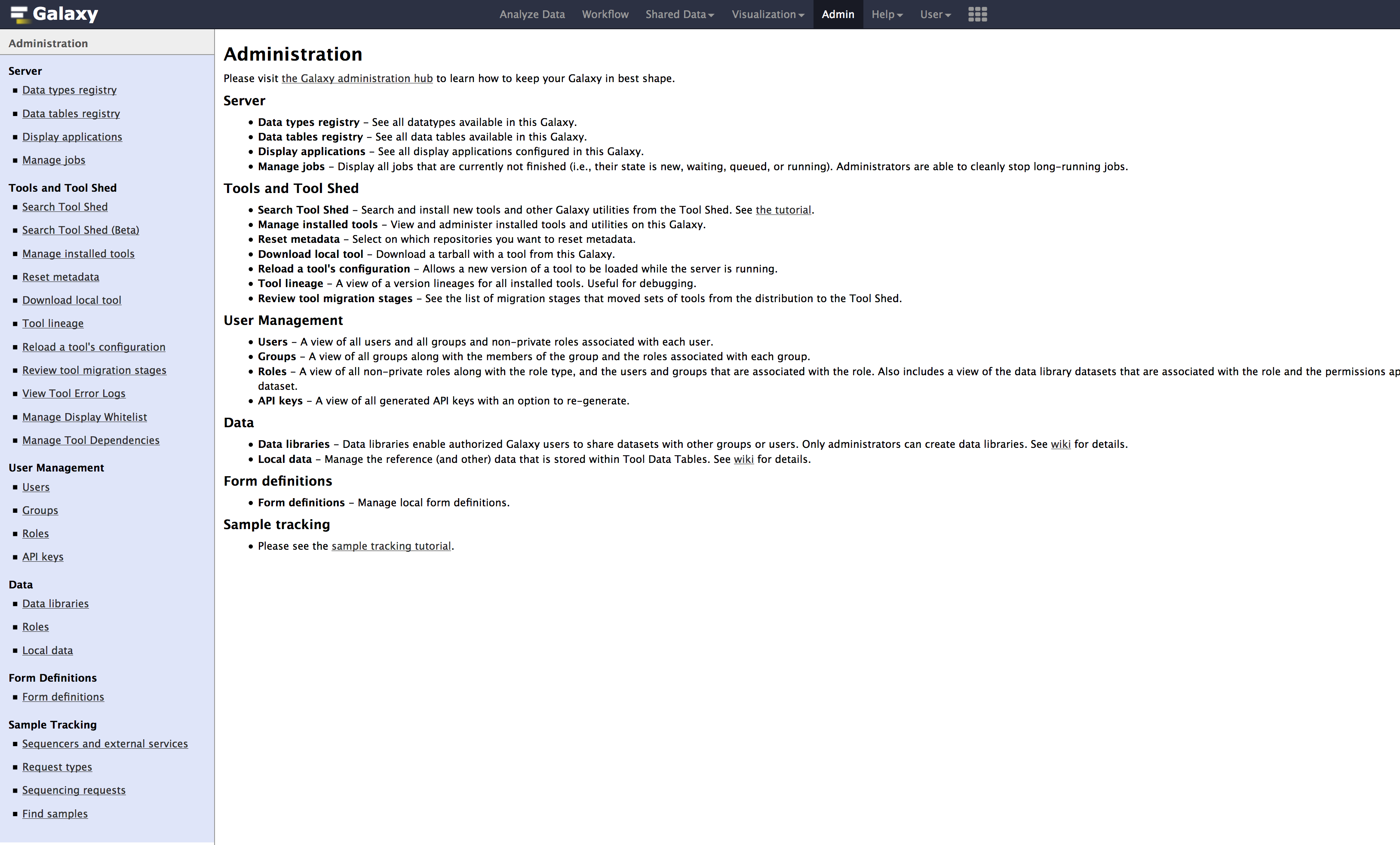 Galaxy Admin page