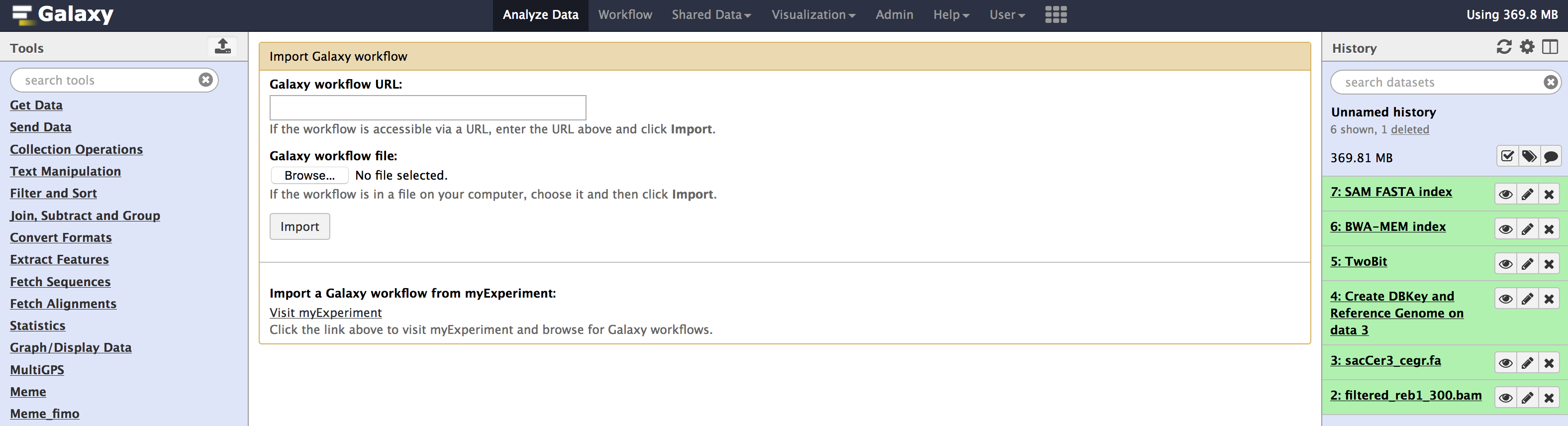 Workflow import menu
