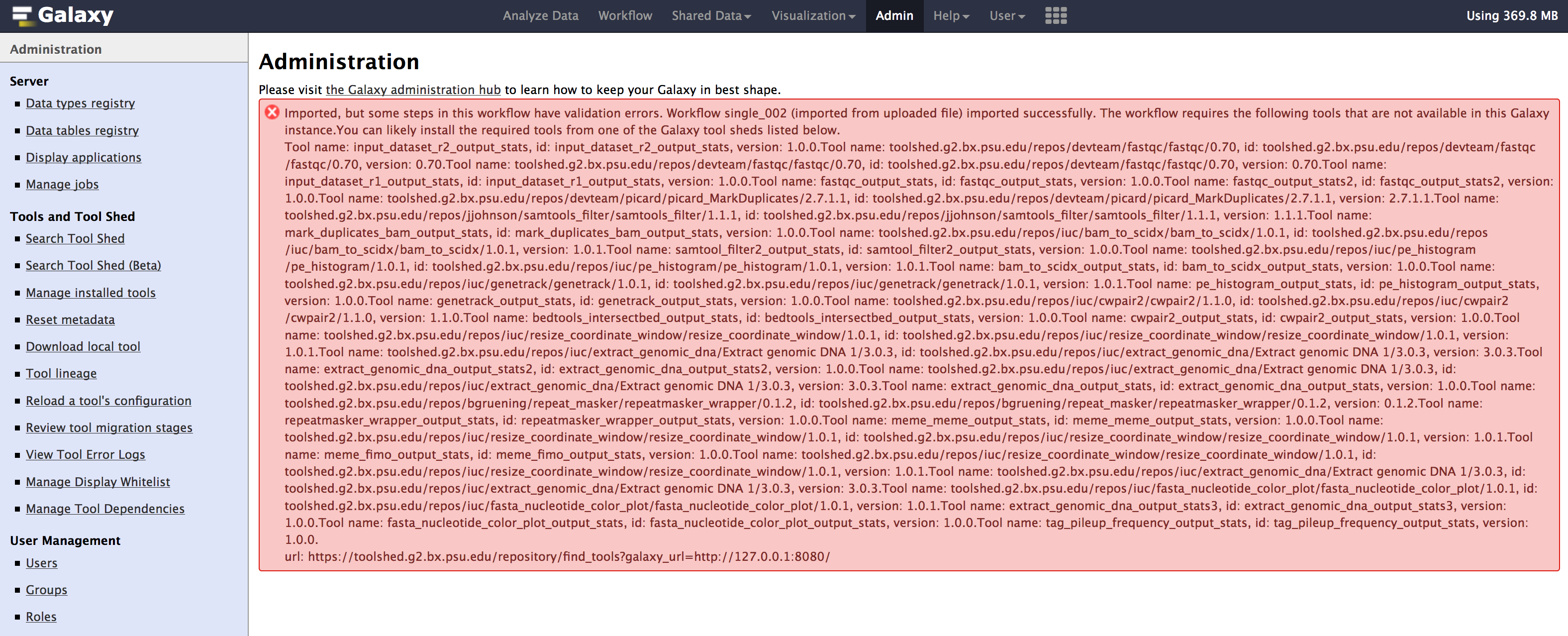 Workflow import errors