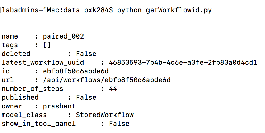 expected output for get workflowid